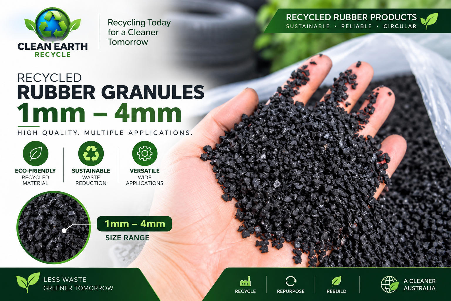 1mm–4mm recycled rubber granules made from end-of-life tyres